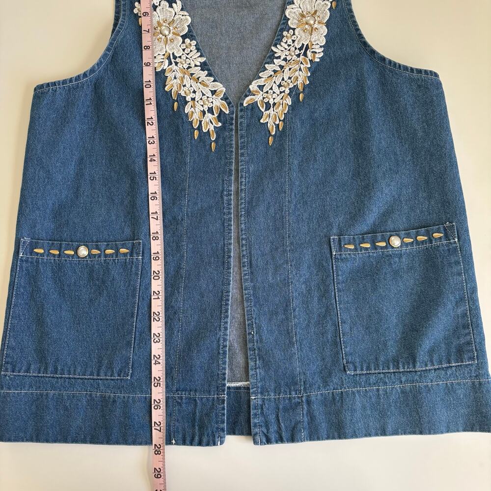 Vintage 90s Cactus California Lace Applique Blue Jean Denim Vest Women’s Medium - Picture 6 of 8
